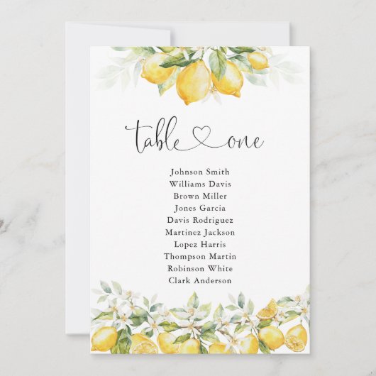 Lemon Greenery Citrus Tischnummer Seating Chart (Vorderseite)