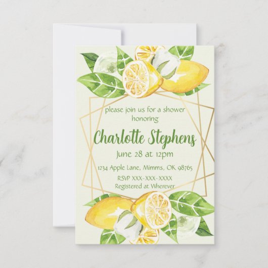 Lemon Greenery Dusche Einladung (Vorderseite)