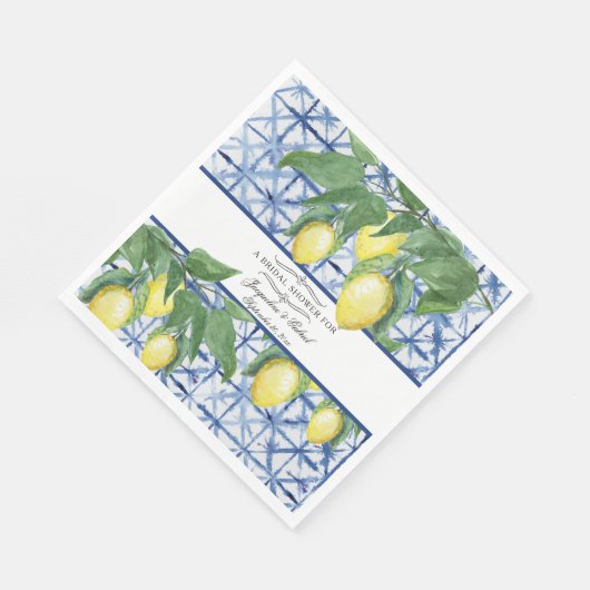 Lemon Greenery Floral Blauer Roter Garten Serviette (Ecke)