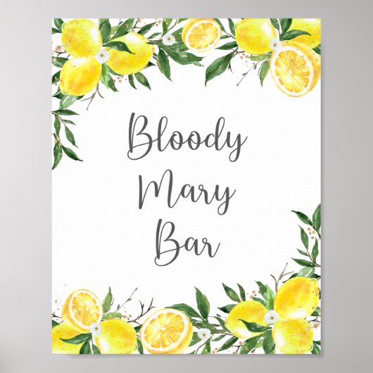 Lemon Greenery Gold Bloody Mary Bar Bridal Sign Poster (Vorne)