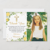 Lemon Greenery Gold Cross Erste Kommunion Foto Dankeskarte (Vorderseite)