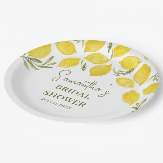 Lemon Greenery Italienisches Brautparty Pappteller (Schrägansicht)