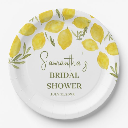 Lemon Greenery Italienisches Brautparty Pappteller (Vorderseite)