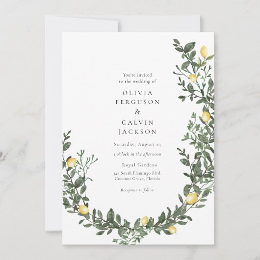 Lemon Greenery Vines Wedding Einladung (Vorderseite)