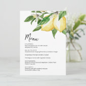 Lemon Greenery Wedding Menu Card Einladung (Stehend Vorderseite)