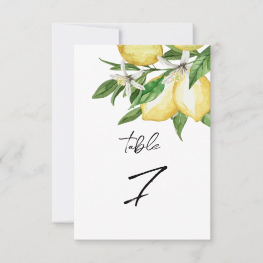 Lemon Greenery Wedding Tischnummer (Vorderseite)