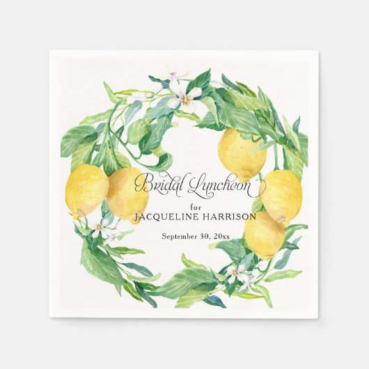 Lemon Greenery White Floral Wreath Bridal Luncheon Serviette (Vorderseite)