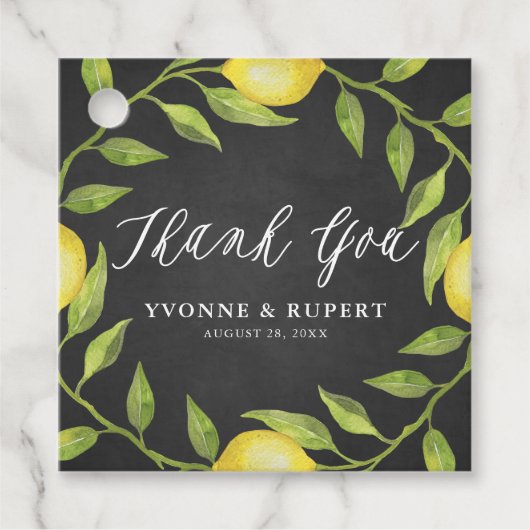 Lemon Greenery Wreath Chalkboard Wedding Vielen Da Geschenkanhänger (Vorderseite)