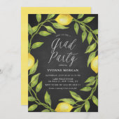 Lemon Greenery Wreath Rustic Chalkboard Abschluss Einladung (Vorne/Hinten)