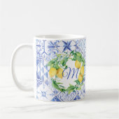 Lemon Greenery Wreath White Floral Blue Monogramm Kaffeetasse (Links)