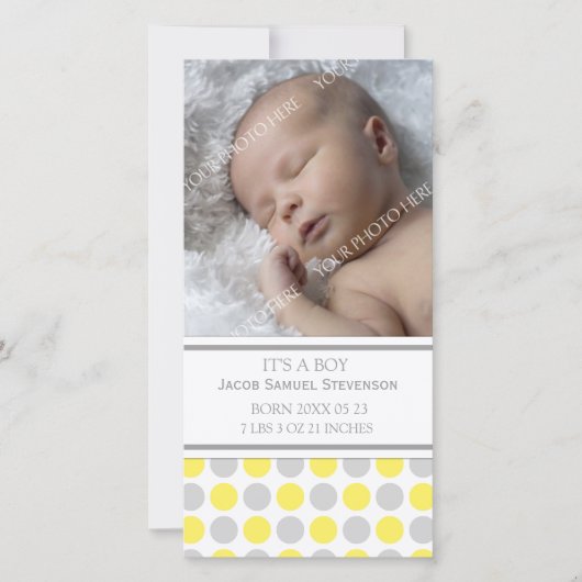 Lemon Grey Template New Baby Birth Ankündigung (Vorderseite)