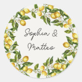 Lemon Grove Citrus Frucht und Blossom Kranz Runder Aufkleber (Vorderseite)