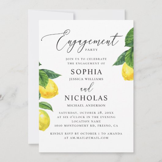 Lemon Grove Engagement Party | Elegant Citrus Einladung (Vorderseite)