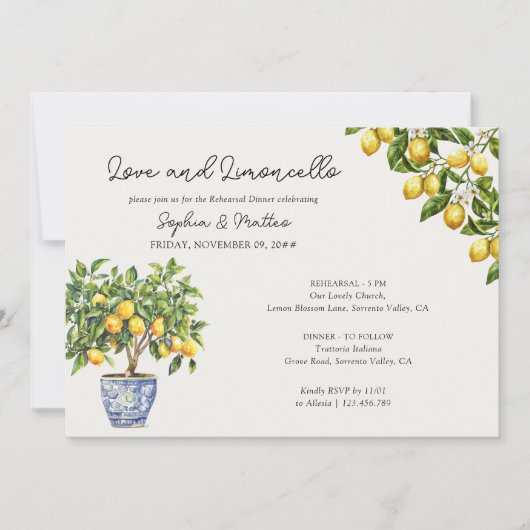 Lemon Grove Liebe und Limoncello Probe Dinner Einladung (Vorderseite)