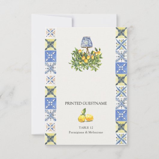 Lemon Grove Mediterranean Tile Wedding Escort Card (Vorderseite)