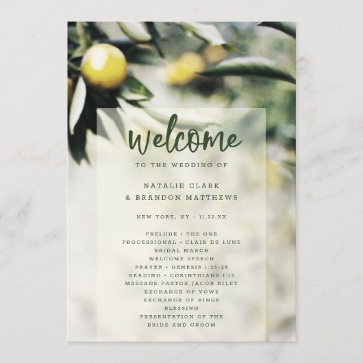 Lemon Grove | Moderne Gelbe Hochzeit Programm (Vorderseite)