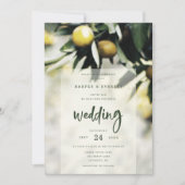 Lemon Grove | Moderne Hochzeit von Gelb und Grün Einladung (Vorderseite)