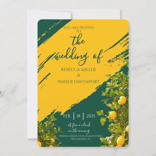 Lemon Grove Romance Einladung zur Hochzeit (Vorderseite)