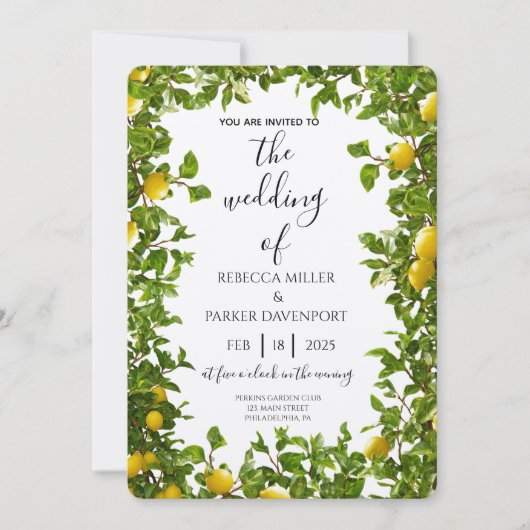 Lemon Grove Romance Einladung zur Hochzeit (Vorderseite)
