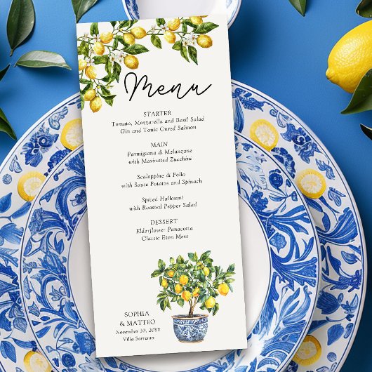 Lemon Grove Rustic Italienische Theme Wedding Menükarte