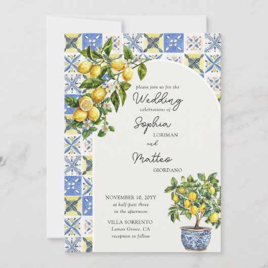 Lemon Grove Rustic Mediterrane Arch Wedge Einladung (Vorderseite)