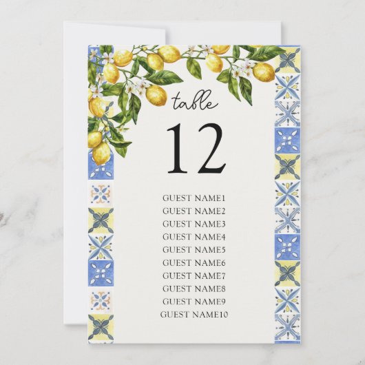 Lemon Grove Wedding Tischnummer Seekarten (Vorderseite)