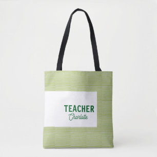 Lemon grüne weiße Streifen Lehrer Professor Name c Tasche