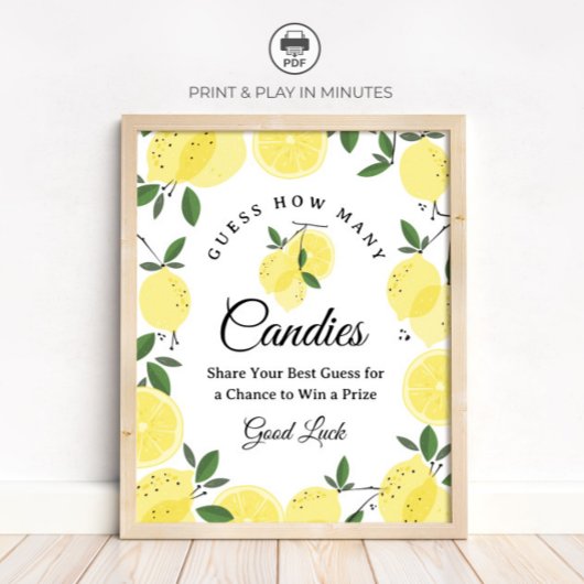 Lemon Guess How Many Candies Game Sign Poster