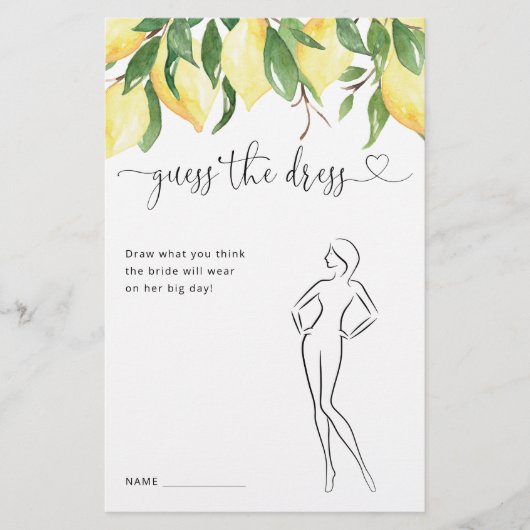 Lemon Guess the Dress Brautparty Game (Vorderseite)