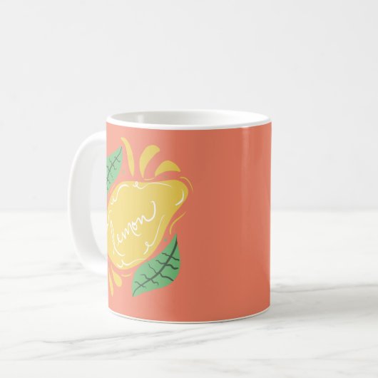 Lemon Hand gezeichnete Buchstaben Citrus Gelb Grün Kaffeetasse (Vorderseite Links)