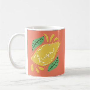 Lemon Hand gezeichnete Buchstaben Citrus Gelb Grün Kaffeetasse