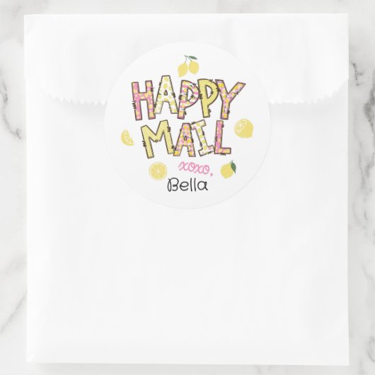 Lemon Happy Mail-Aufkleber Runder Aufkleber (Tasche)