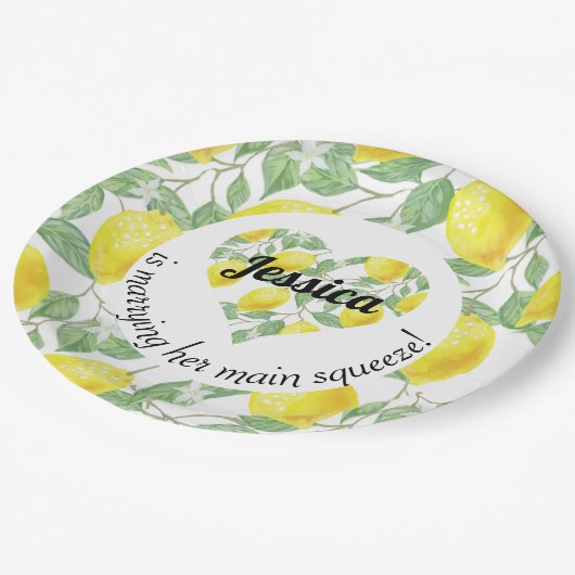 Lemon Heart Themed Main Squeeze Polterabend Pappteller (Schrägansicht)