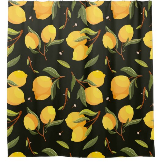 Lemon Illustration: Handgemalt Nahtloses Muster. Duschvorhang (Vorderseite)
