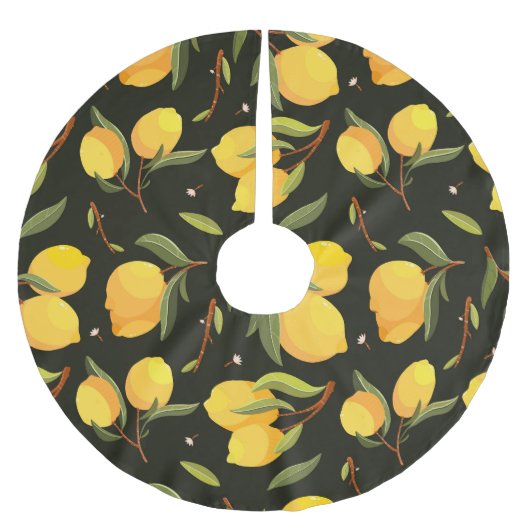 Lemon Illustration: Handgemalt Nahtloses Muster. Polyester Weihnachtsbaumdecke (Vorderseite)
