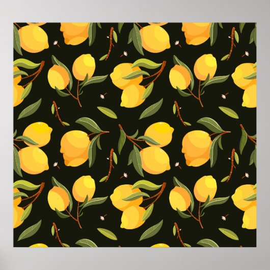 Lemon Illustration: Handgemalt Nahtloses Muster. Poster (Vorne)