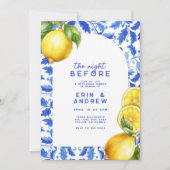 Lemon Italian Amalfi Blue Tile Probe Dinner Einladung (Vorderseite)