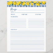 Lemon Italian Blue tile Brautparty Rezept Card (Vorderseite)