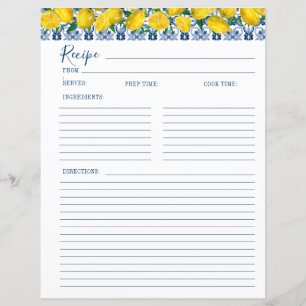 Lemon Italian Blue tile Brautparty Rezept Card