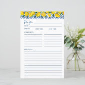 Lemon Italian Blue tile Bridal Shower Recipe Card (Stehend Vorderseite)