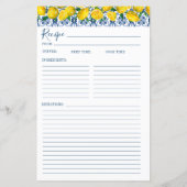 Lemon Italian Blue tile Bridal Shower Recipe Card (Rückseite)
