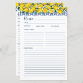 Lemon Italian Blue tile Bridal Shower Recipe Card (Vorne/Hinten)