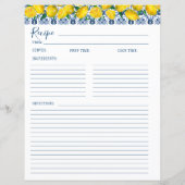 Lemon Italian Blue tile Bridal Shower Recipe Card  (Rückseite)