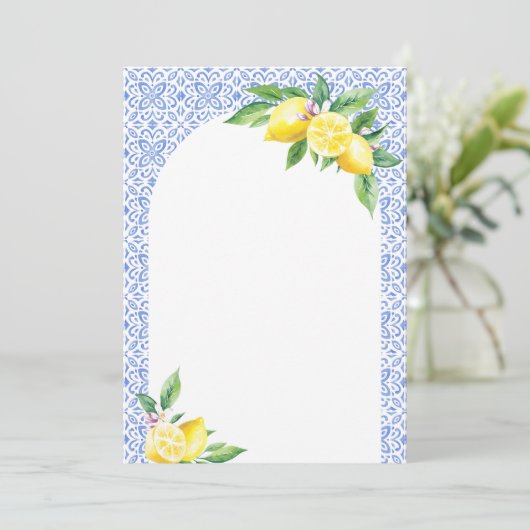 Lemon Italian Blue Tile Positano Blank Card (Stehend Vorderseite)