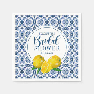 Lemon Italian Blue Tile Wedding Brautparty Serviette