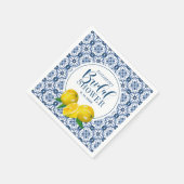 Lemon Italian Blue Tile Wedding Brautparty Serviette (Ecke)