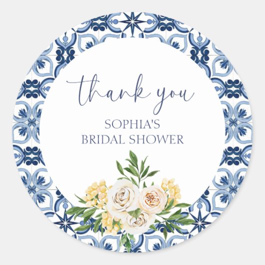 Lemon Italian Blue Tile Wedding Danke Sticker (Vorderseite)