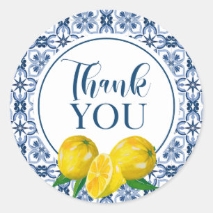Lemon Italian Blue Tile Wedding Danke Sticker