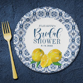 Lemon Italian Blue Tile Wedding Danke Sticker Pappteller