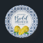 Lemon Italian Blue Tile Wedding Danke Sticker Pappteller<br><div class="desc">Eine hübsche Papiertafel aus Zitronenholz und italienisch-blaue Fliesen aus Brautparty. Ideal für Ihr italienisches Zitronenmeer-Brautparty. Entworfen für Sie von BlackBerry Boulevard.</div>